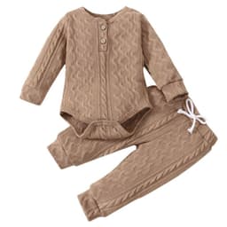 image-Children's Round Neck Top and Pants Set - Solid Color