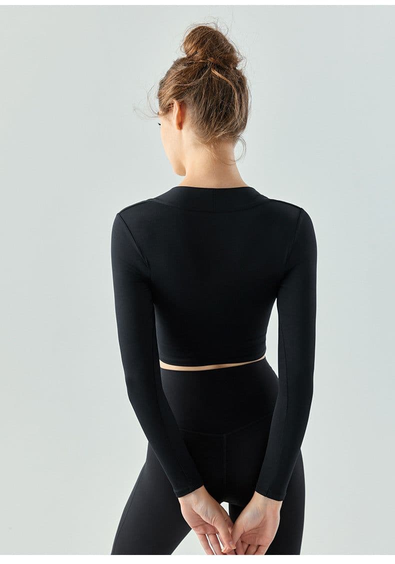 image-Yoga Long-Sleeved Fitness Top - Pleated Slim Running Top