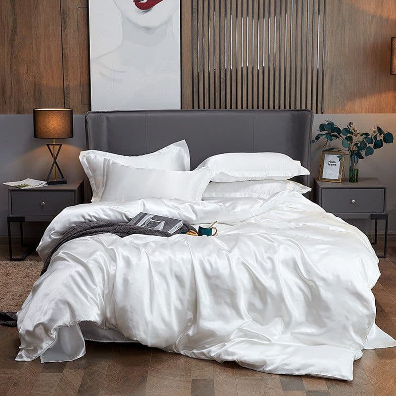 image-4-Piece Ice Silk Bedding Set - Pink Silver Gray