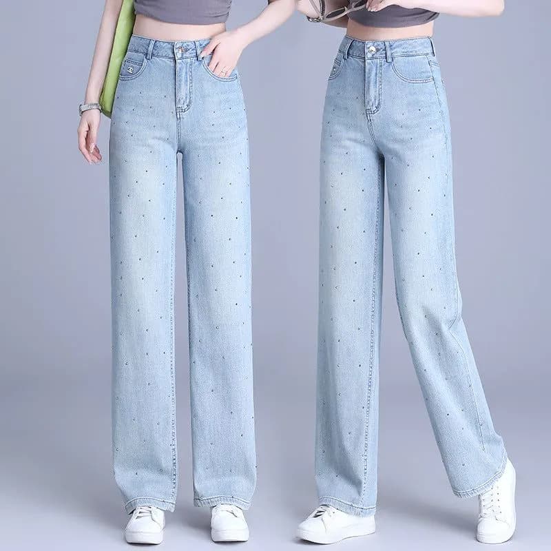 image-Women's High-Waist Slim Jeans - Wide Leg Blue Denim