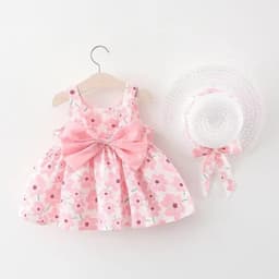 image-Korean Summer Sling Dress - Baby Print Bowknot Princess One-Piece 2022