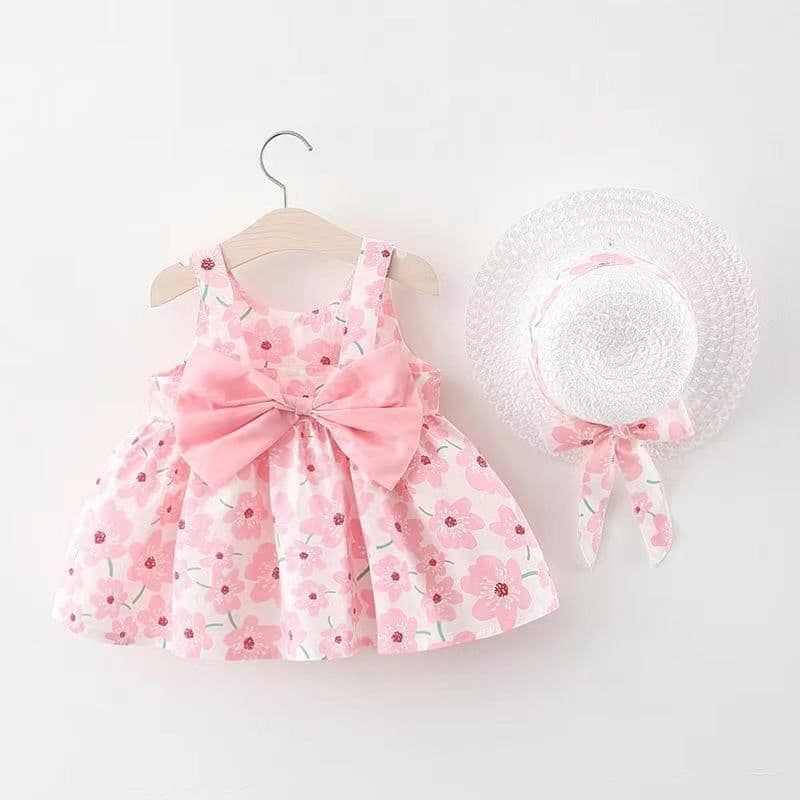 image-Korean Summer Sling Dress - Baby Print Bowknot Princess One-Piece 2022