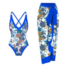 image-Green Flower One-Piece Swimsuit - Women's Polyester