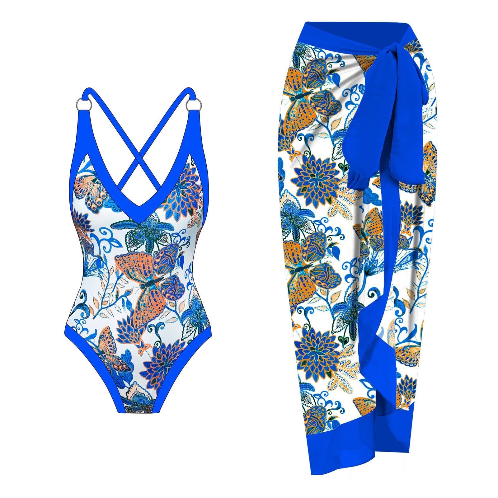 image-Green Flower One-Piece Swimsuit - Women's Polyester