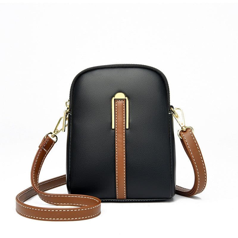image-PU Leather Crossbody Phone Bag - Black Small Square