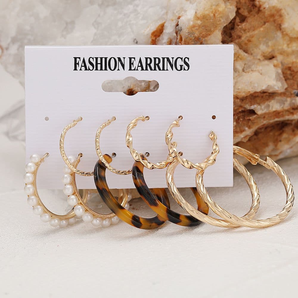 image-Acrylic Pearl Earring Set - 5 Pairs Mixed Style Women