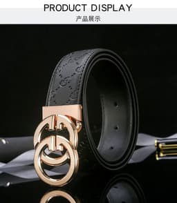 image-Men's Genuine Leather Belt - Black Smooth Buckle