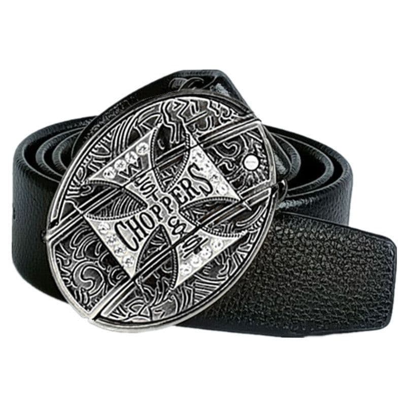 image-Men's Belt Knife - Trendy PU Leather, Alloy Buckle, 130cm