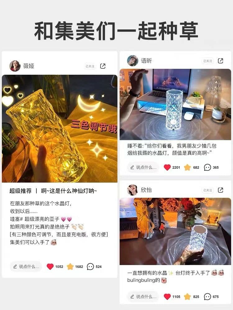image-Tiansheng Rose Crystal Desk Lamp USB Rechargeable