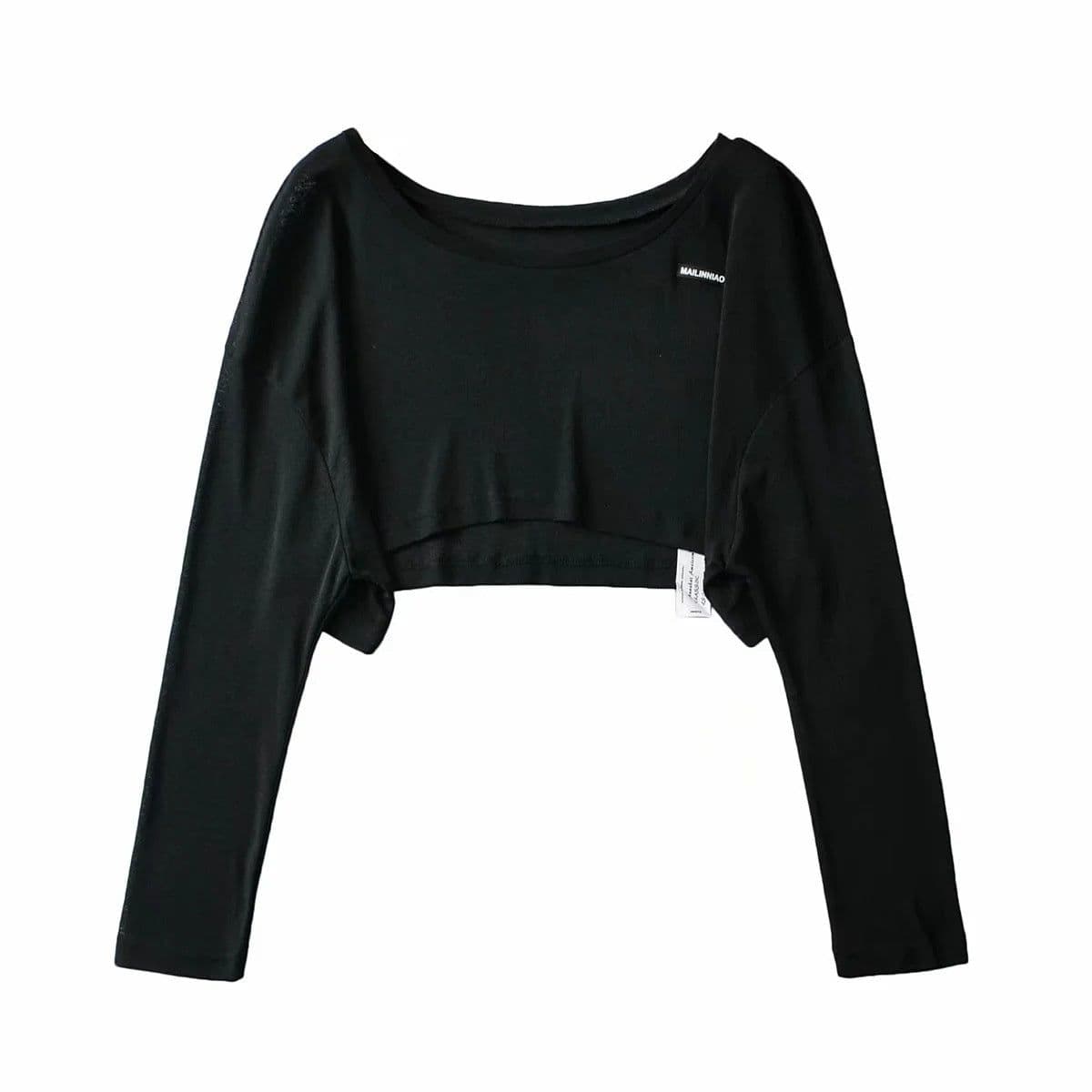 image-Women's Cropped T-Shirt - Long Sleeve Round Neck Loose Fit