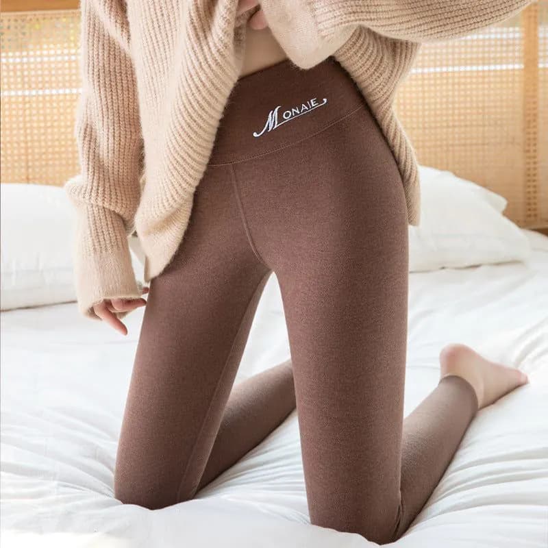 image-Women's Fleece Leggings - Dark Coffee Cropped XL