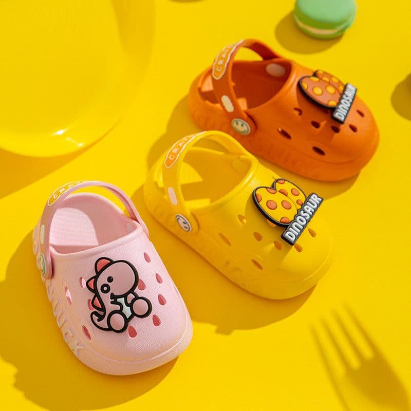 image-Dinosaur Baby Clogs - Orange Non-Slip PVC