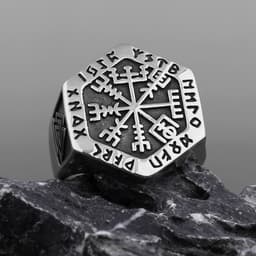 image-Viking totem rune titanium steel ring Odin compass ring triangle rune ring men's trendy stainless steel ring