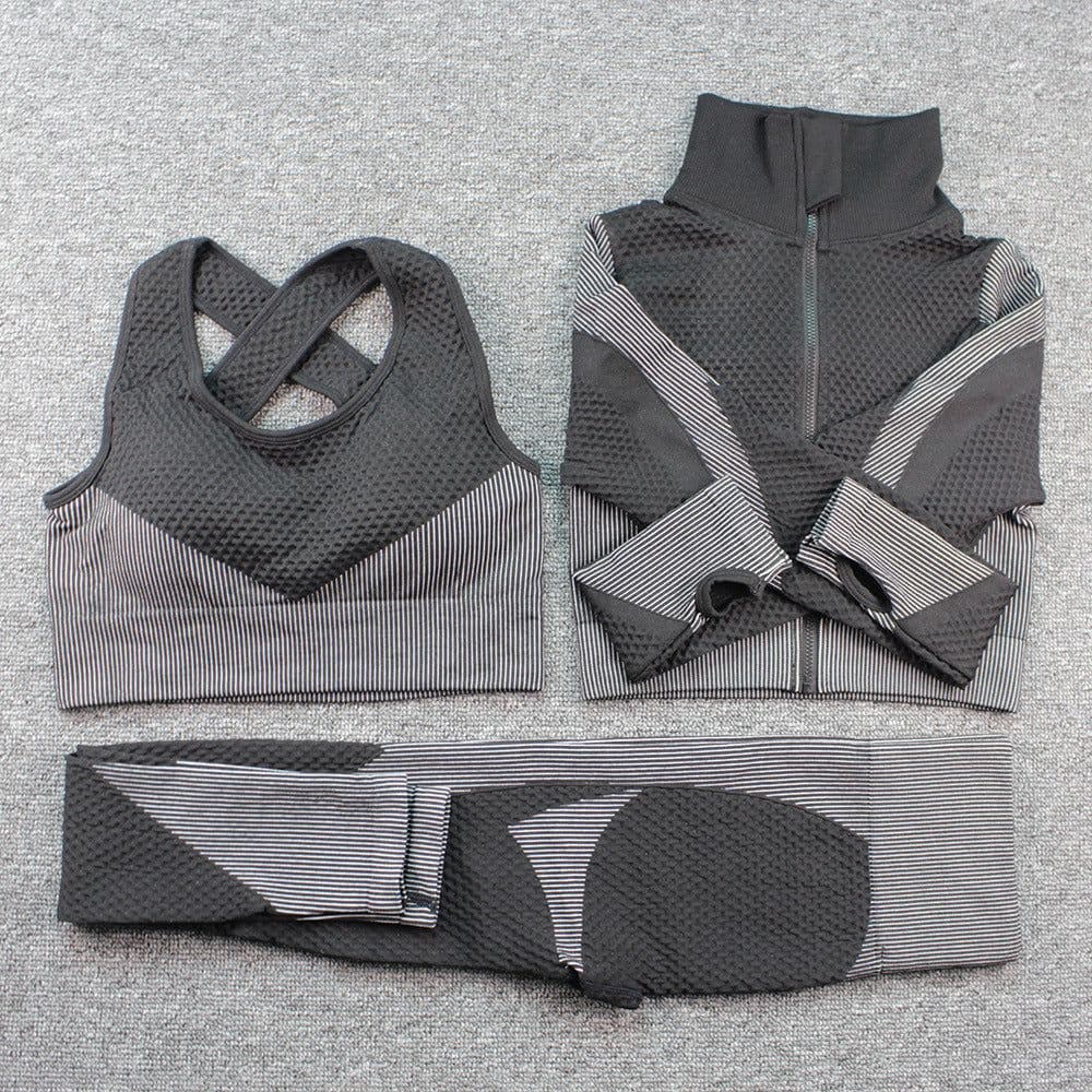 image-Hua Er Yuan Yoga Running Set - Blue Three-Piece Slim Fit, XL