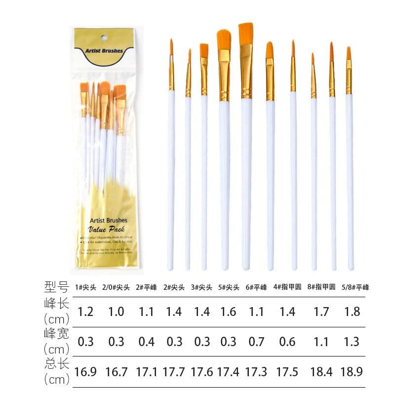 image-Boyixuan 10-Piece Brush Set - Oil Painting Acrylic Gouache