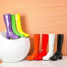 image-Purple Patent Leather High-Top Boots - Slim, Versatile, Thick Heel