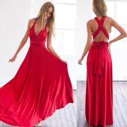 image-Cross-border European and American solid color and various ways to wear sexy strappy red dress long skirt dress bridesmaid dress