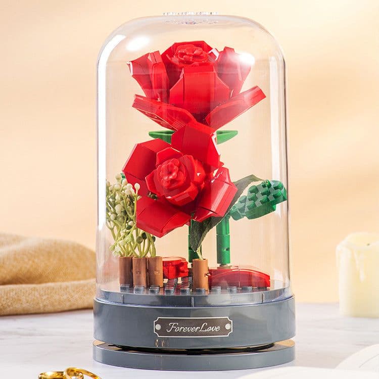image-Jiaqi Music Box Building Blocks Rose 200-400pcs Toy Ornaments JK2675