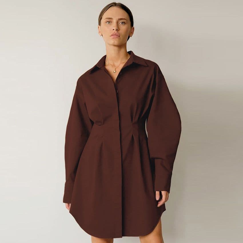 image-Women's 2023 Spring French Shirt Skirt Dress - Long Sleeve Slim Retro