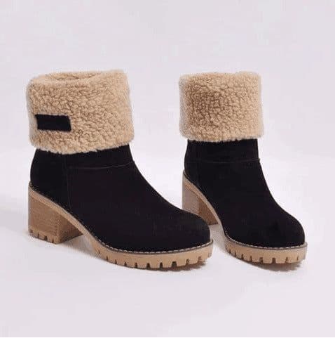image-European & American Fur Boots, Women's Wool Short Snow Boots, Plus Size, Orange, Medium Heel