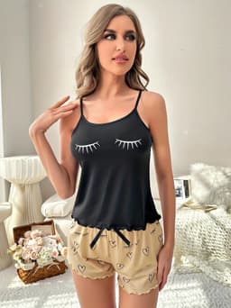image-Women's Halter Pajama Set - Shorts Thin Polyester