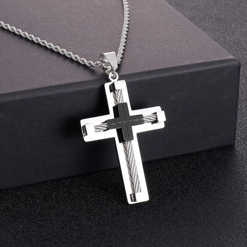 image-Cross Pendant Necklace - Stainless Steel Men's