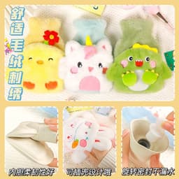 image-Water-filled Hot Water Bottle - Gray Plush 1000ML Thickened Hand Warmer Bag