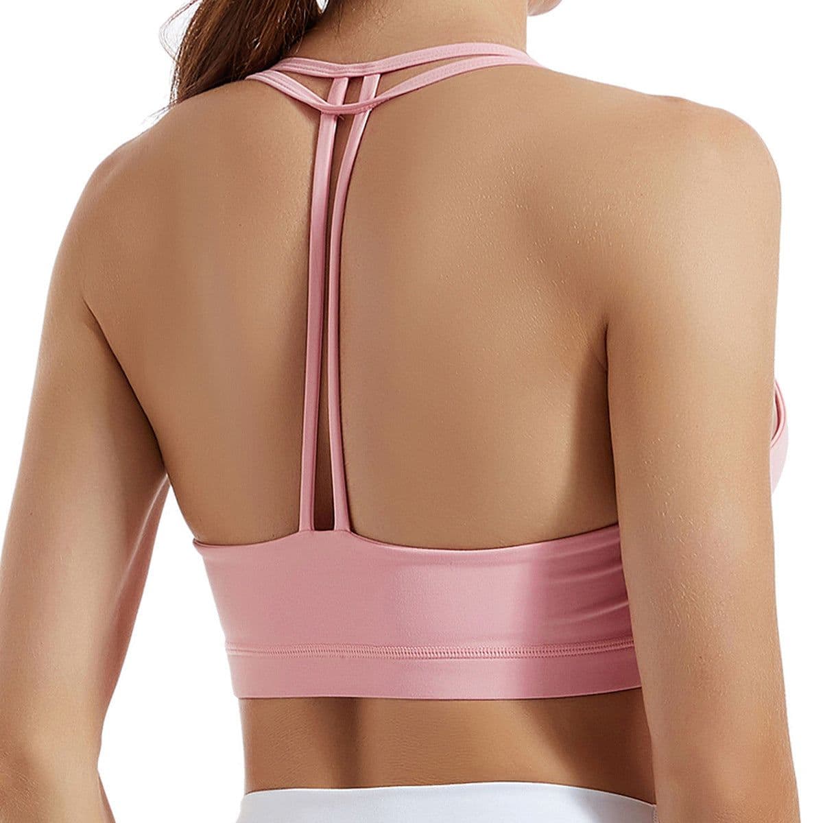 image-Womens Shockproof Gathered Fitness Bra for Running and Yoga Nylon Spandex Nude