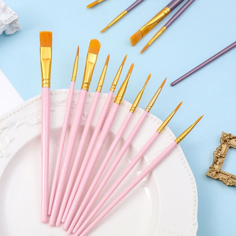 image-Boyixuan 10-Piece Brush Set - Oil Painting Acrylic Gouache