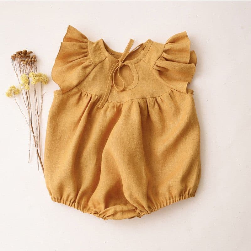 image-2023 summer ruffled cotton hemp triangle romper baby romper onesie baby bag fart clothes ins doll collar