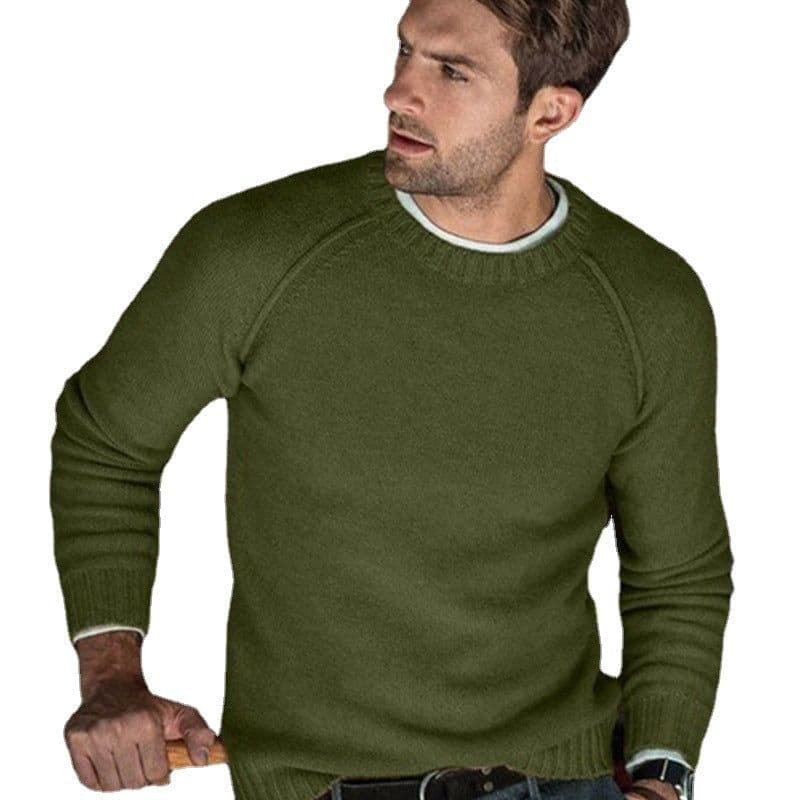 image-Men's Acrylic Knit Sweater - Yellow Crew Neck