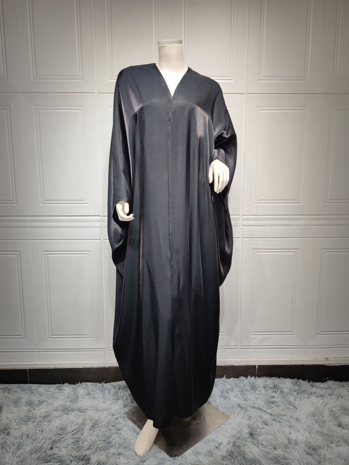 image-Polyester Bright Satin Robe - Dark Pink Long Sleeve