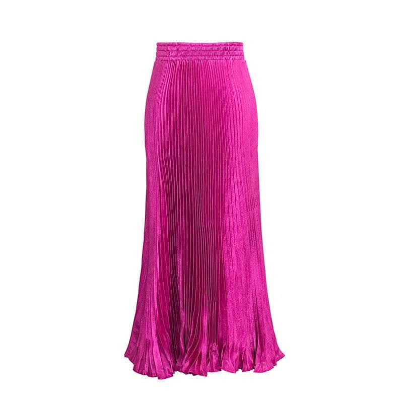 image-European Satin Metallic Pleated Skirt - Long, Elegant, One Size