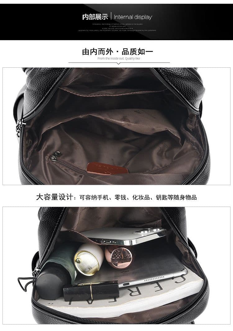 image-Backpack Women's Navy Blue PU Leather 20-35L