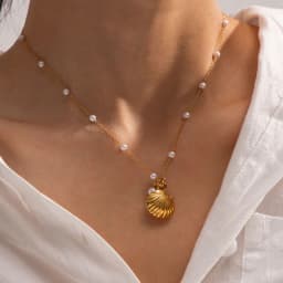image-Pearl Starfish Shell Necklace - Stainless Steel Women's