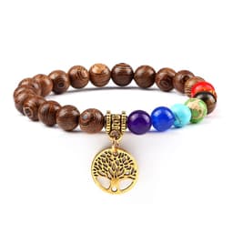 image-European and American cross-border foreign trade creative 8mm bead bracelet Volcanic lava hand string wooden beads alloy tree of life pendant
