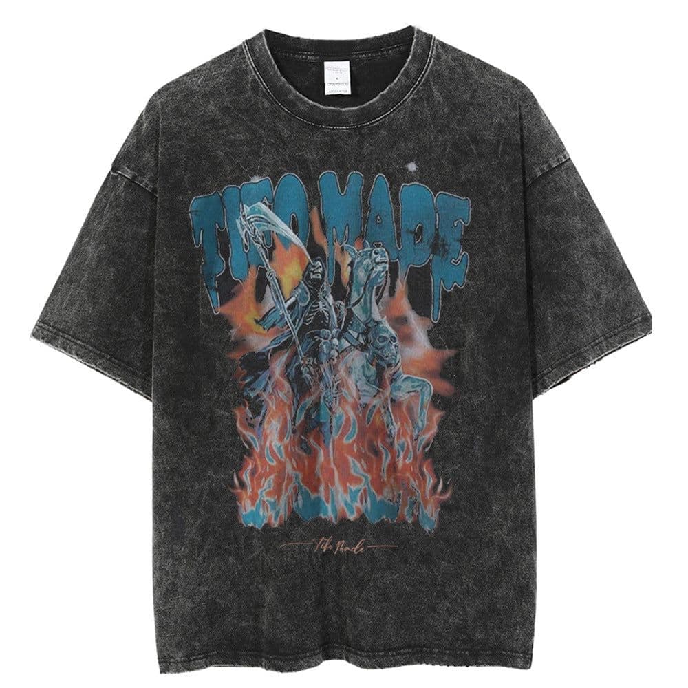 image-Black Cartoon T-Shirt, Breathable, XXXL, Loose Fit, Men's