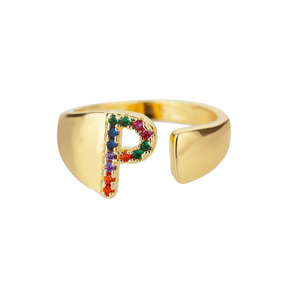 image-Retro Zirconia 26 Letter Adjustable Ring - Personalized Fashion Design