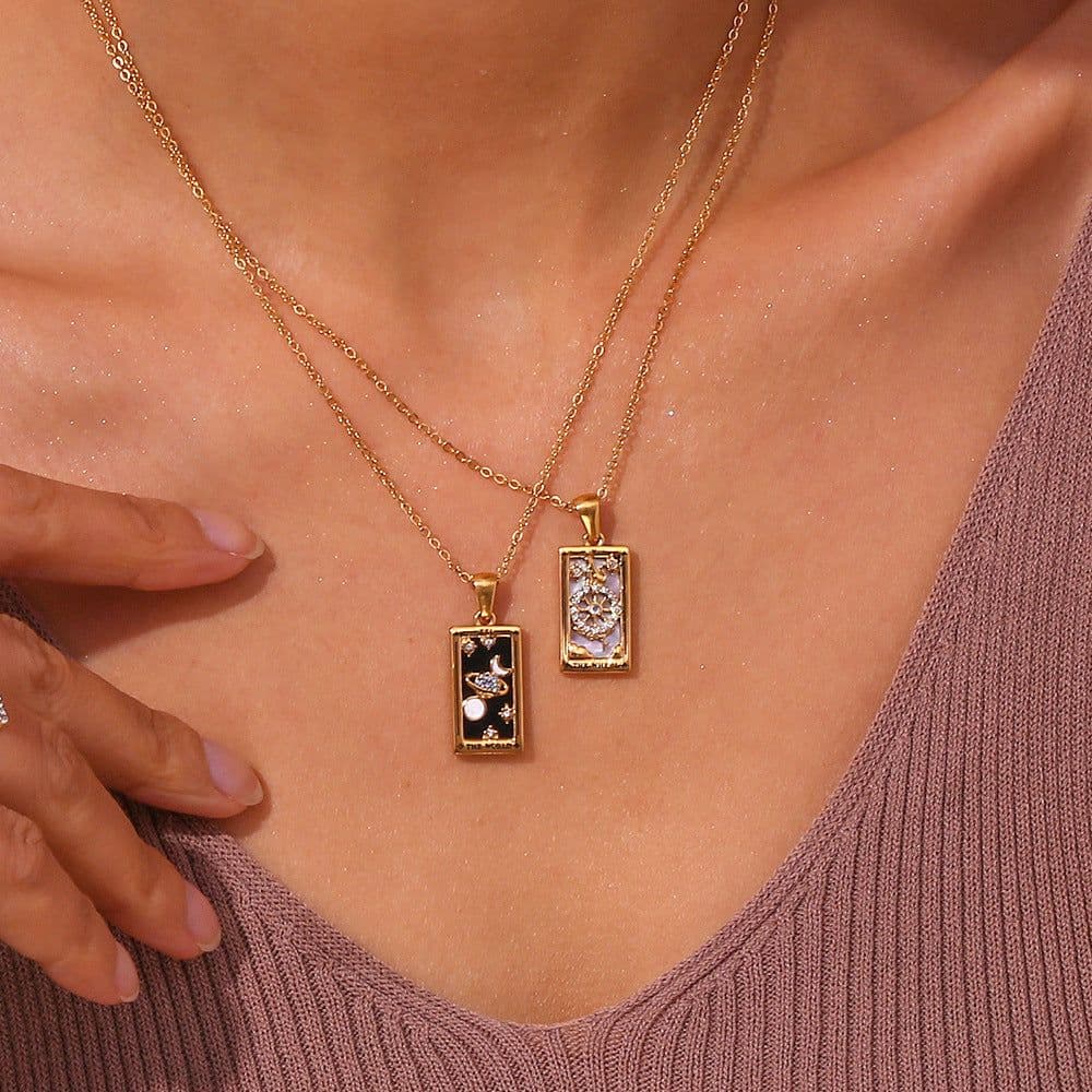 image-Ding Ran 18K Gold-Plated Zircon Tarot Necklace - Fashion Geometry 41cm-50cm