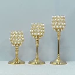 image-Metal Candlestick Holder - Gold Pearl 11.5x32cm