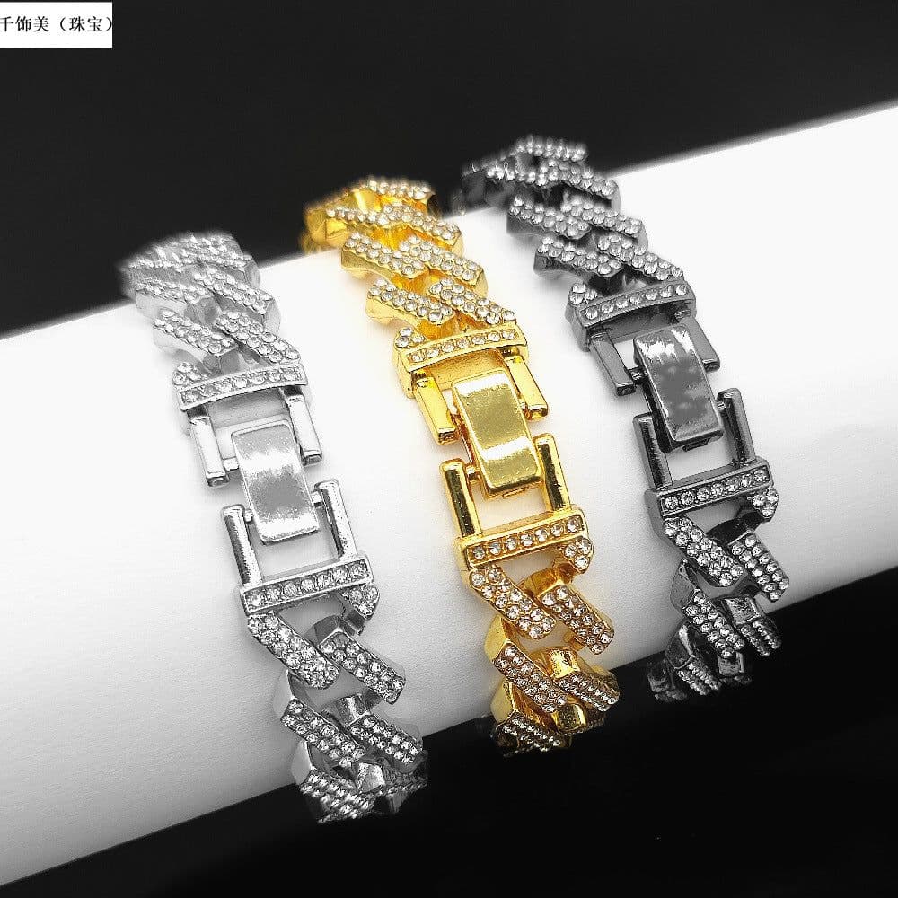 image-Volkswagen 14MM Square Prismatic Bar Watch Buckle Gold Chain - Cuban Style 70cm