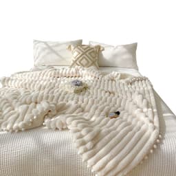 image-Rabbit Plush Throw Blanket - Light Gray Faux Fur, All Seasons 200cmx230cm