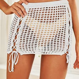 image-Knitted Beach Skirt Women - Hollow Drawstring