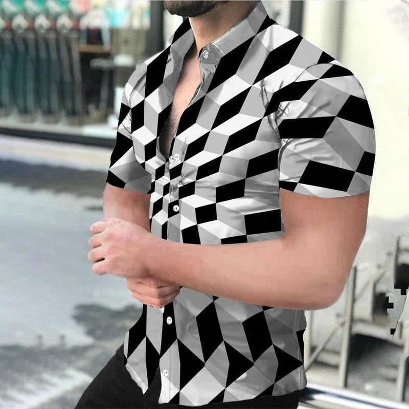 image-2022 new Amazon cross-border men's shirt 3D digital vortex short-sleeved shirt men's beach independent station shirt