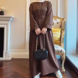 image-Loriya Striped A-Line Long Skirt - Brown XXL