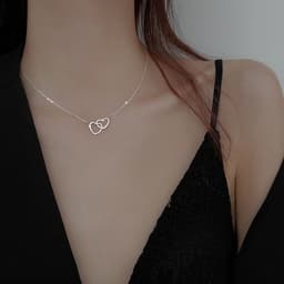 image-Double ring heart-shaped 2021 new simple necklace female collarbone chain female niche design sense net red ins style jewelry gift