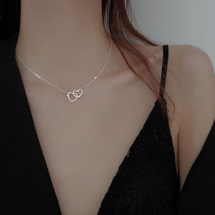 image-Double ring heart-shaped 2021 new simple necklace female collarbone chain female niche design sense net red ins style jewelry gift