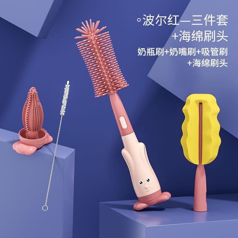image-Silicone Bottle Brush Set - Baby Pacifier & Straw Cleaning Rotating Brush