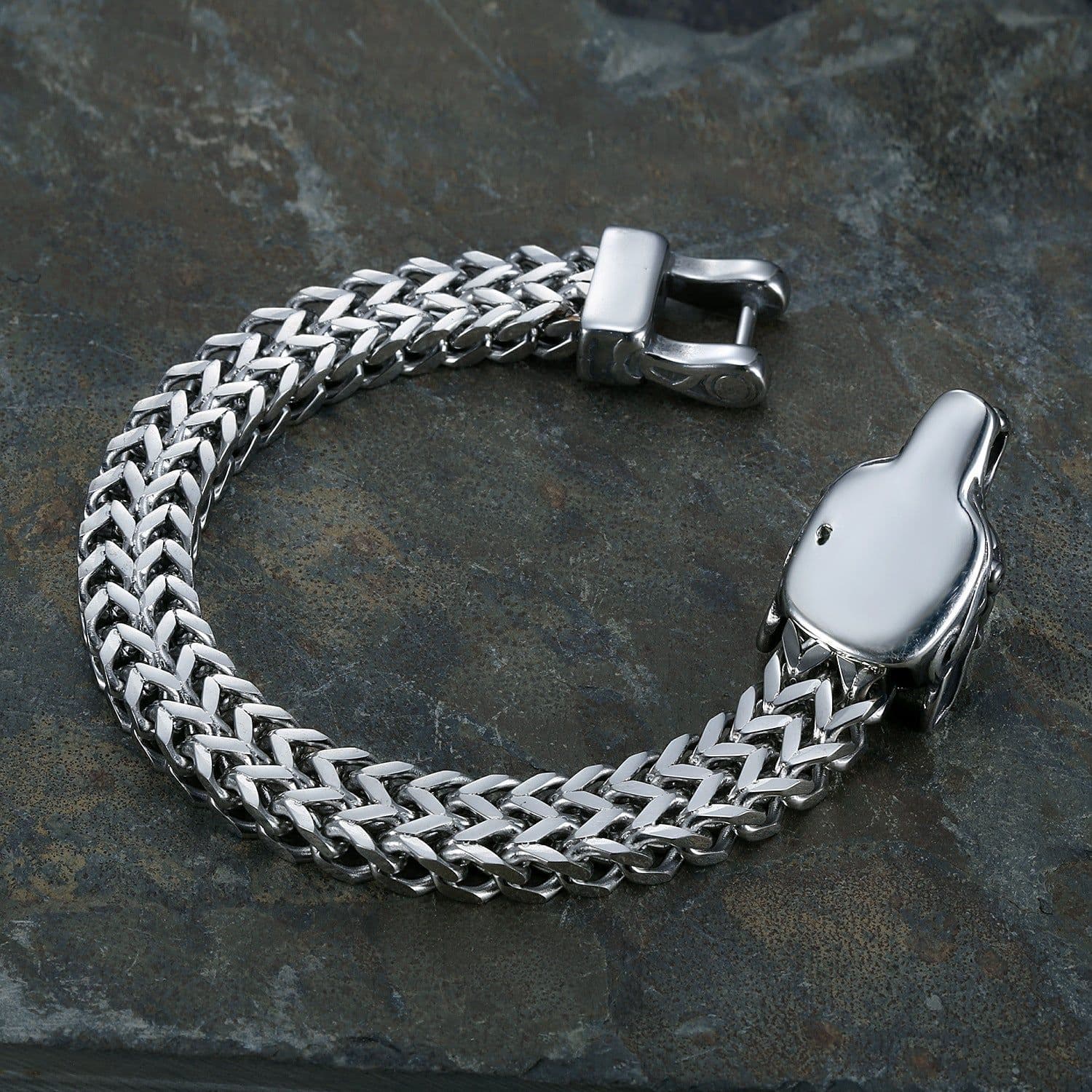 image-Viking Wolf Head Stainless Steel Bracelet - Black Punk
