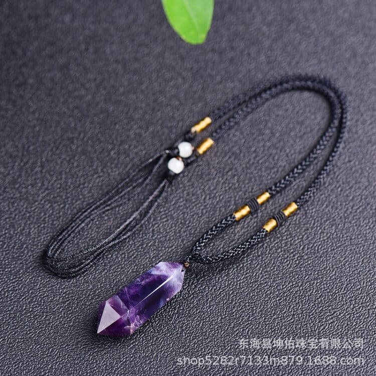 image-Natural fantasy amethyst double-pointed hexagonal prism pendant amethyst rough polished crystal crafts factory wholesale